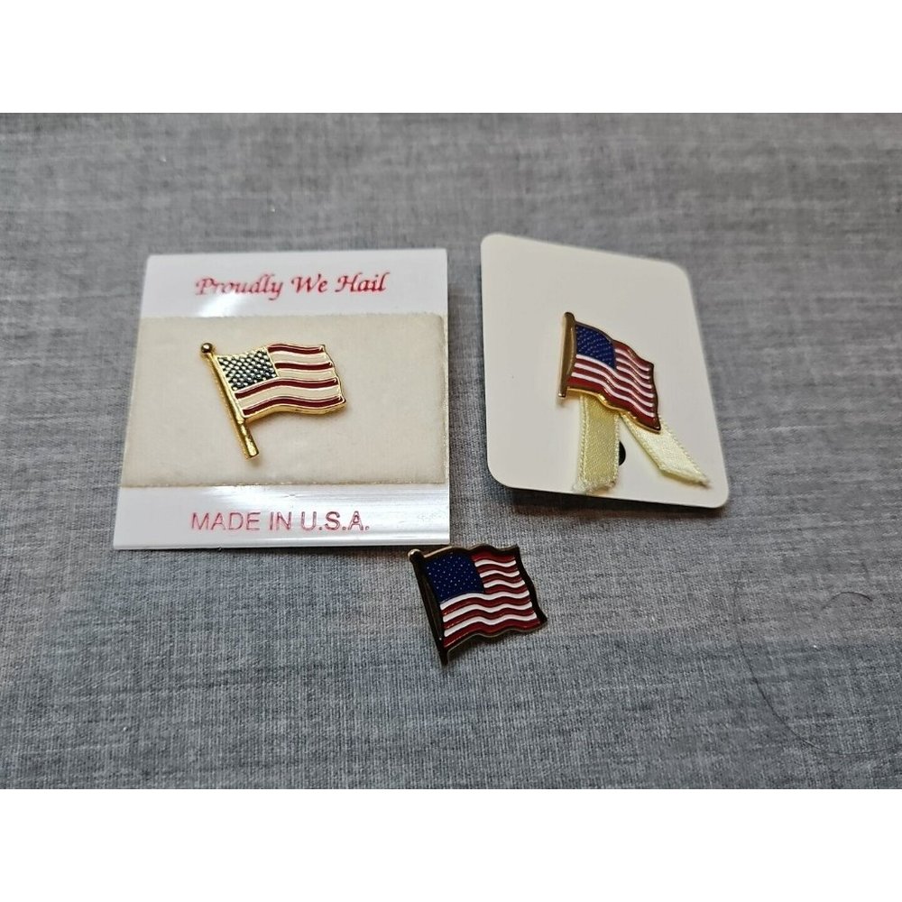Lot of 3 Vintage American Flag Lapel Pins Patriotic USA